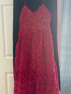 Self-Portrait Red and Nude Lace Detail Dress